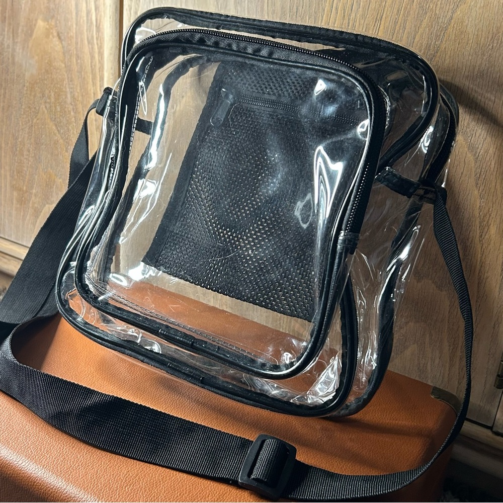 Stadium Clear with Black Trim Messenger Crossbody Shoulder Bag, 9.5”x9.5”x4.5”